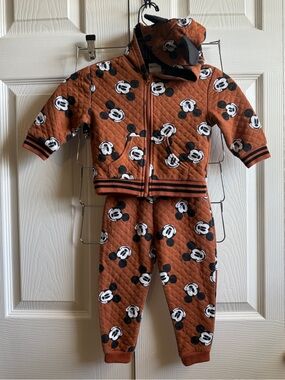 Disney Baby Mickey Mouse Hoodie Pants Set Brown Orange